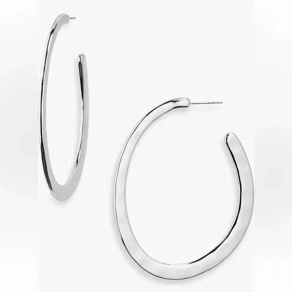 NORDSTROM RACK Hammered Oval Hoop Earrings in Silver NWT - Picture 1 of 7